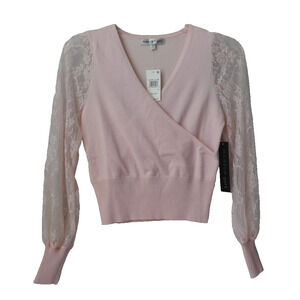 Madden Girl Surplice Neck Pink Lace‎ Top Small Sweater Coquette Fairy NWT